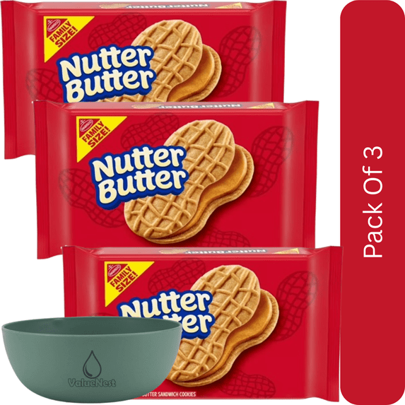 NUTTER BUTTER Peanut Butter Sandwich Cookies, Family Size, 16 oz-3pk, With Olive Green Bowl By ValueNest