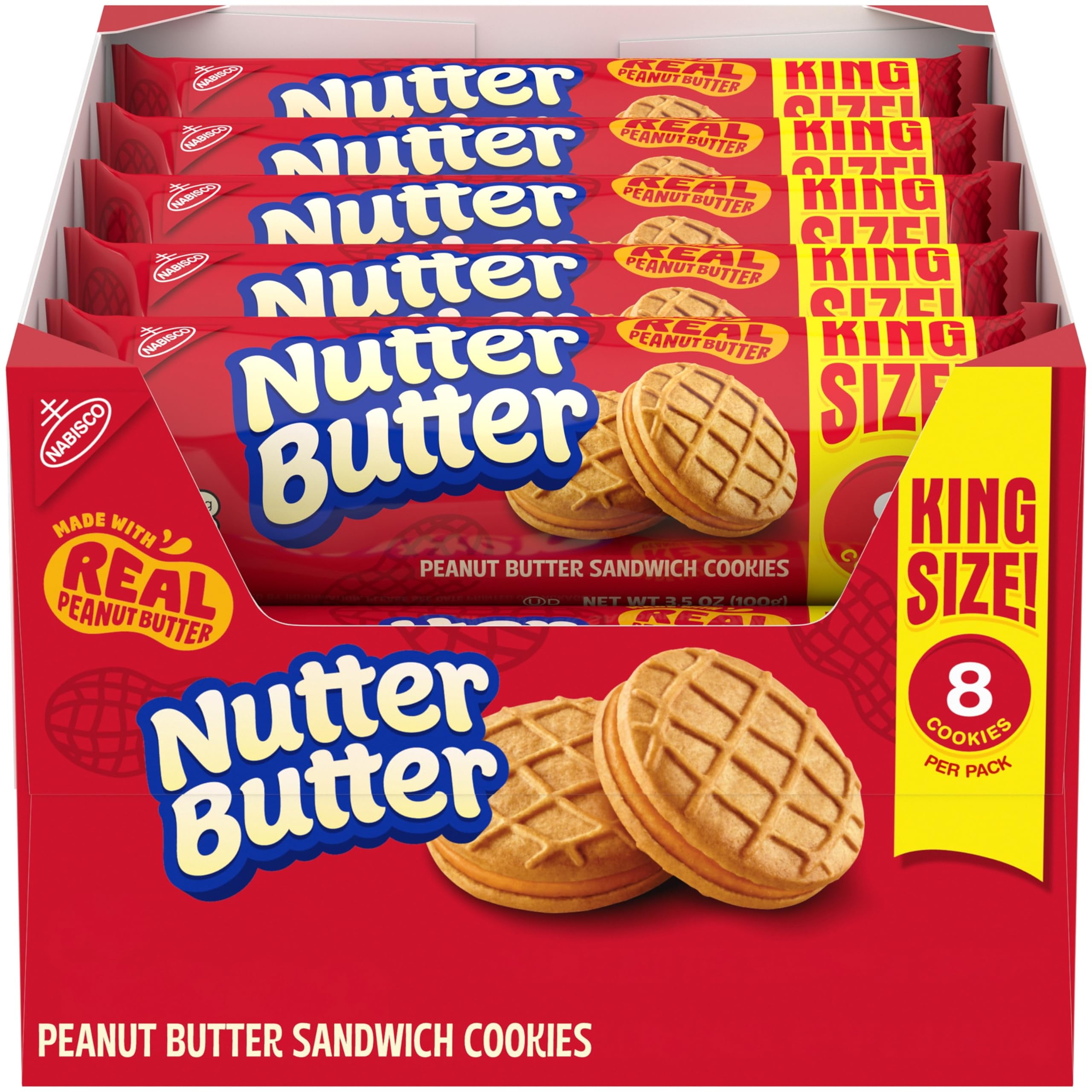 NUTTER BUTTER PeanutITSCButter Sandwich Cookies, King Size, 10-3.5 oz Snack Packs