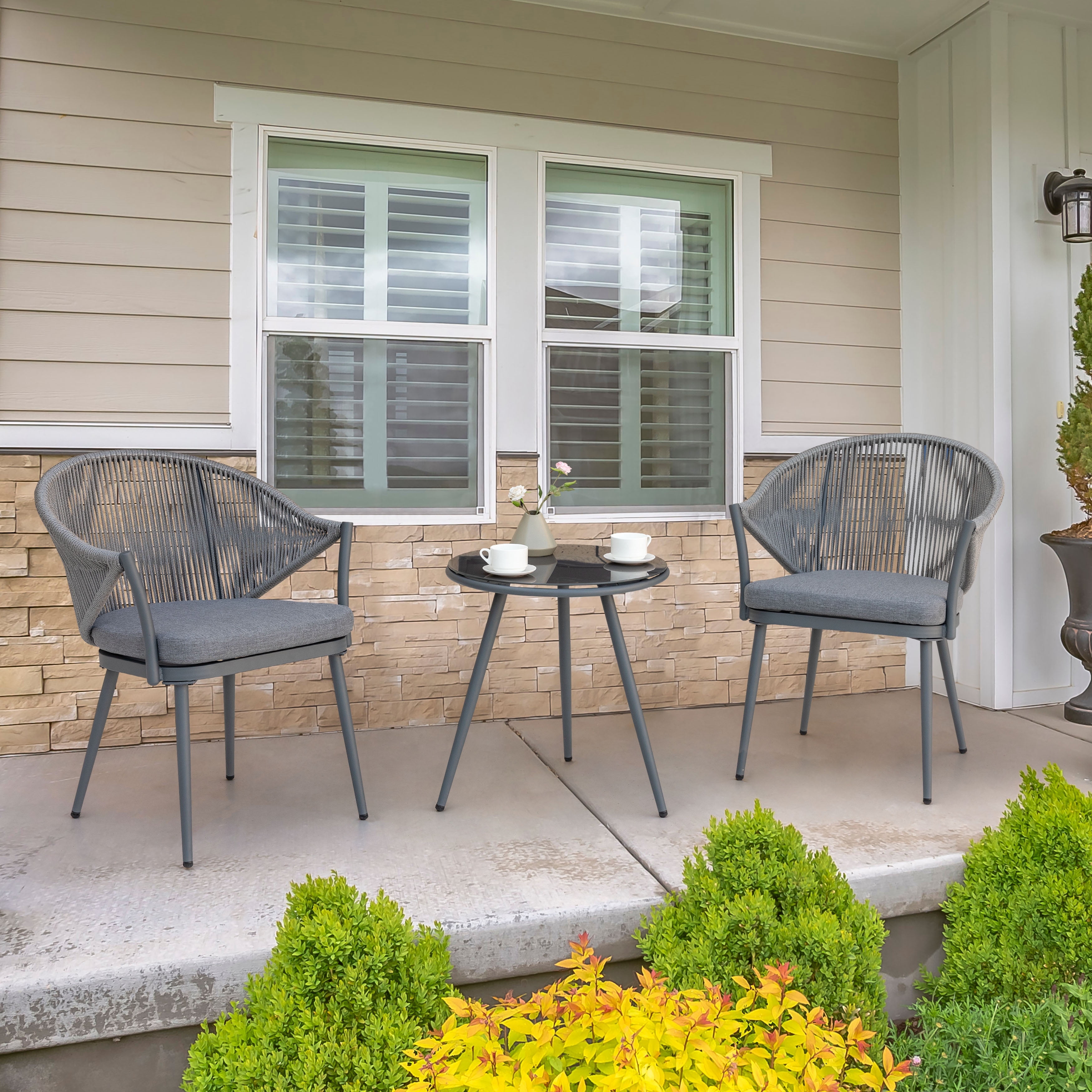 Dark Gray Aluminum 3-Piece Patio Bistro Set with Cushions