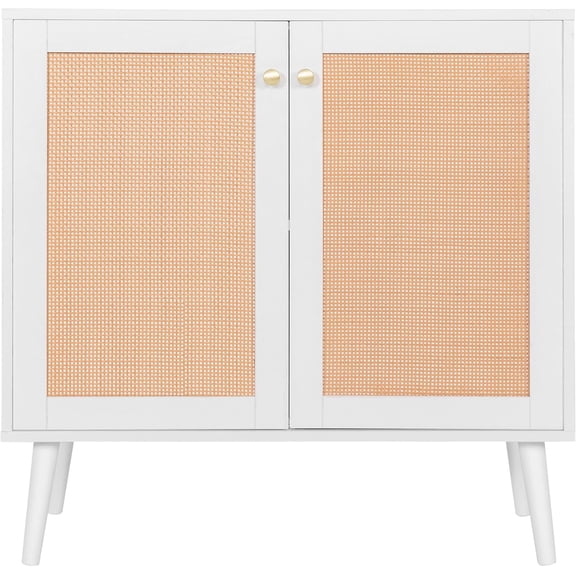 NUU GARDEN Buffet Sideboard Cabinet with Rattan Decor Doors, Storage Credenza for Kitchen, Hallway, or Living Room, White
