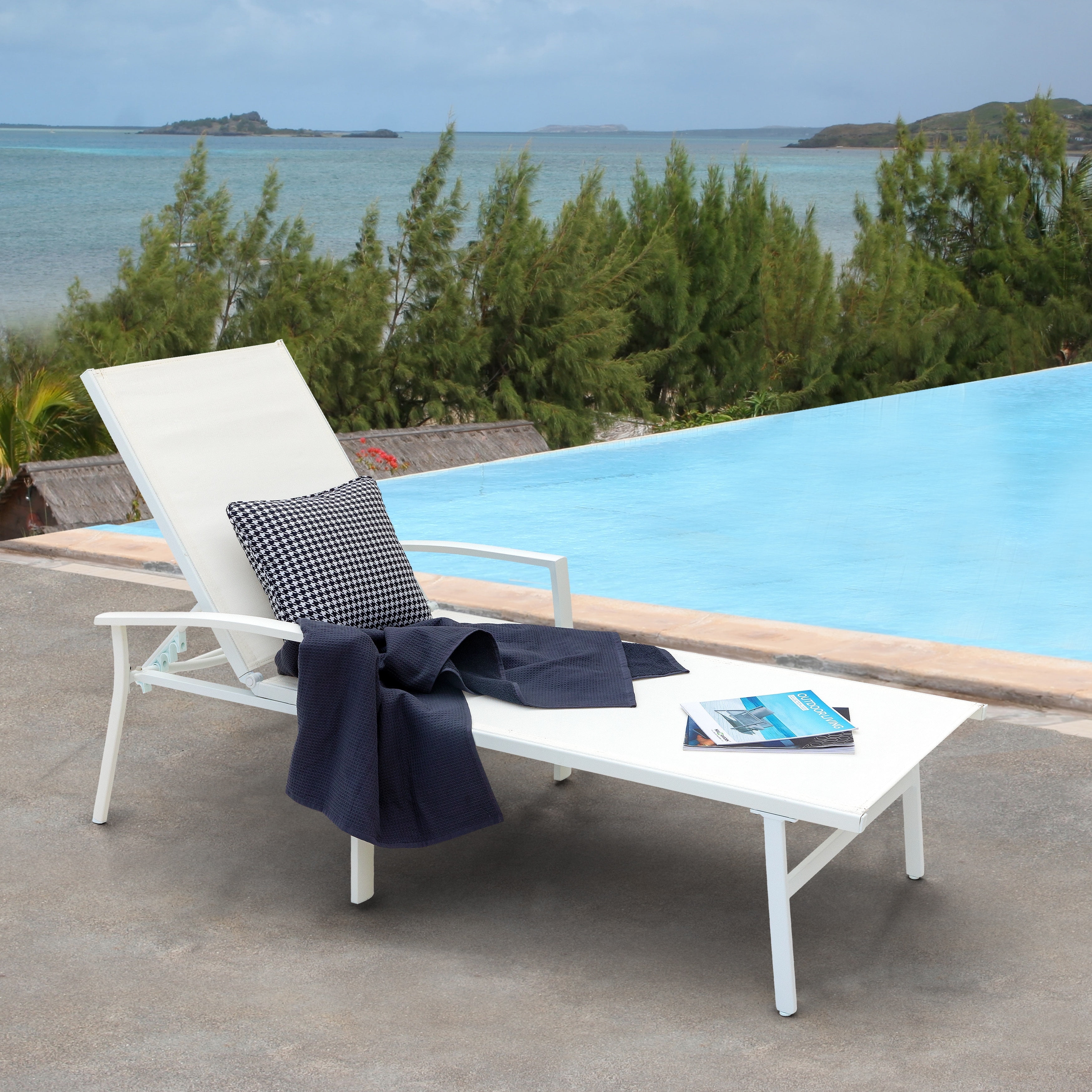 White Aluminum Outdoor Chaise Lounge with Adjustable Backrest