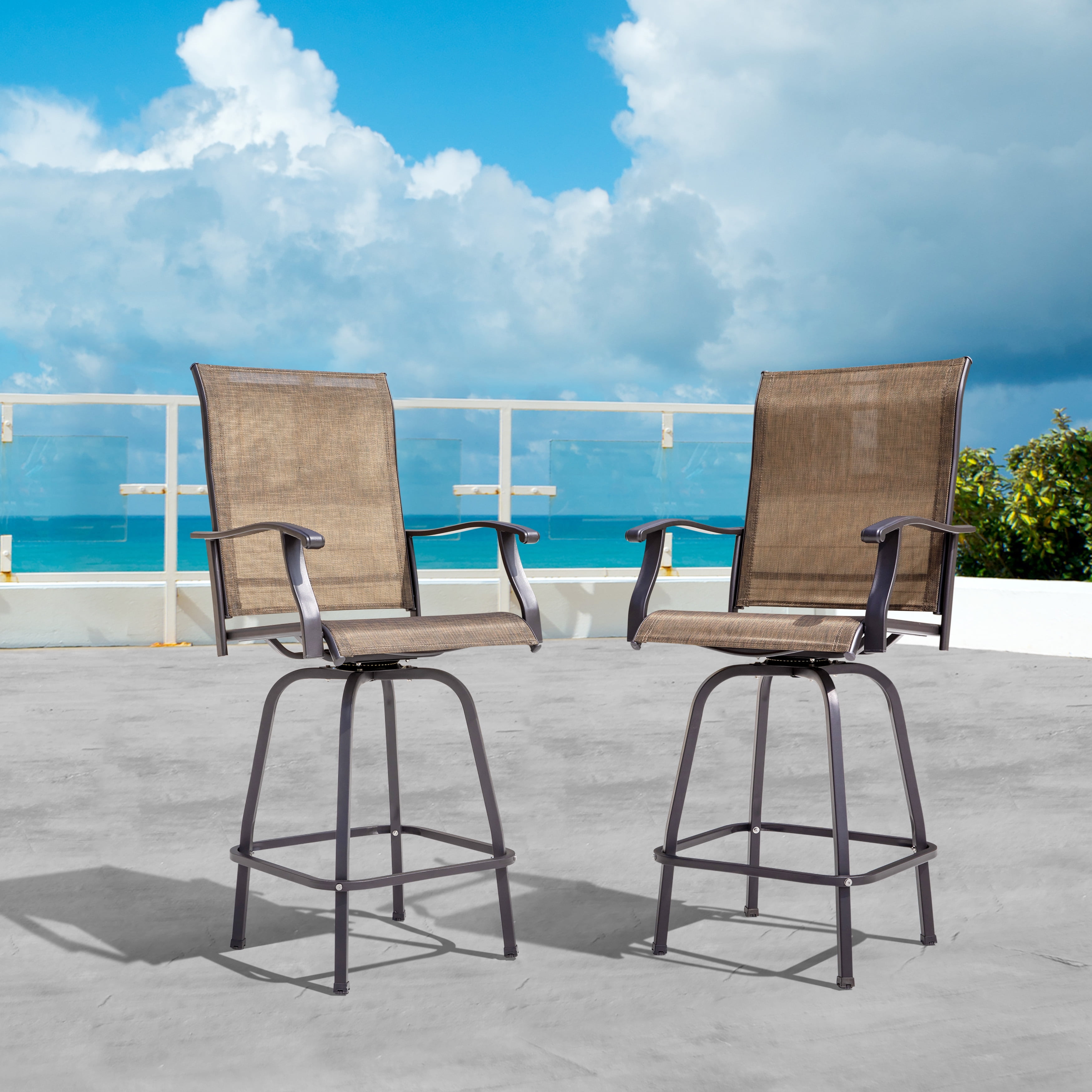 NUU GARDEN Outdoor Patio Swivel Bar Stool Set, 2 Piece Iron Bar Height ...