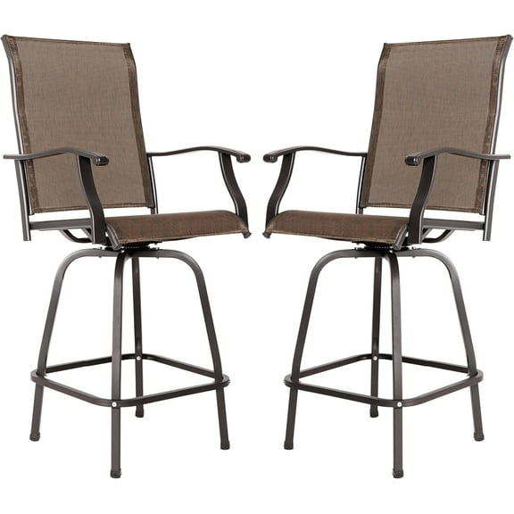 NUU GARDEN Outdoor Patio Swivel Bar Stools with Back,Set of 2 Swivel Bar stools, 360 Rotating Patio Bar Height Outdoor Chairs,Black&Brown