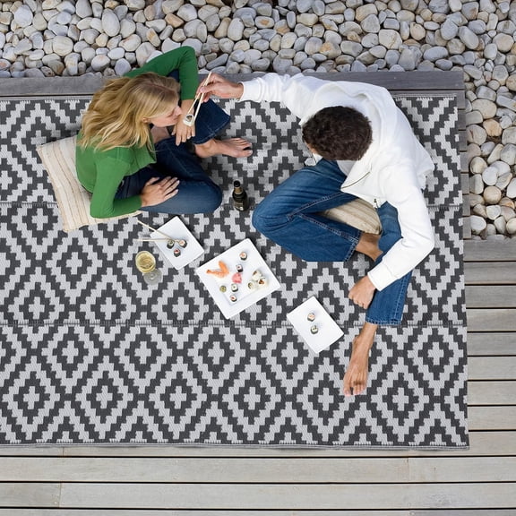 NUU GARDEN Outdoor Reversible Mats Rectangle Area Rugs, Plastic Straw Rug, Large Floor Mat and Rug for Outdoors, RV, Patio, Backyard, Deck, Picnic, Beach, Trailer, Camping/Grey, 6 x 9 ft