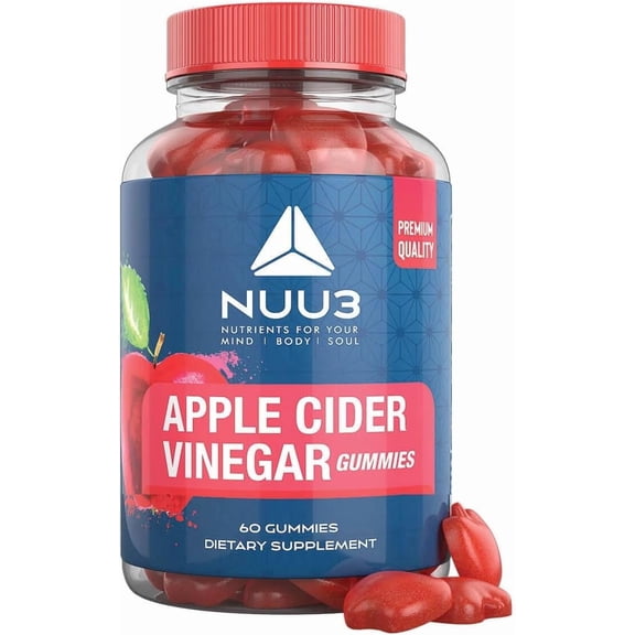 NUU3 Apple Cider Vinegar Gummies, Digestive Health, Immune Support, Energy Boost, 60 Count