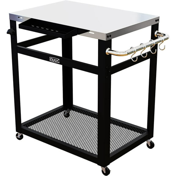 NUUK 30IN Double-Shelf Rolling Outdoor Dining Cart Table, Commercial Multifunctional Kitchen Food Prep Worktable