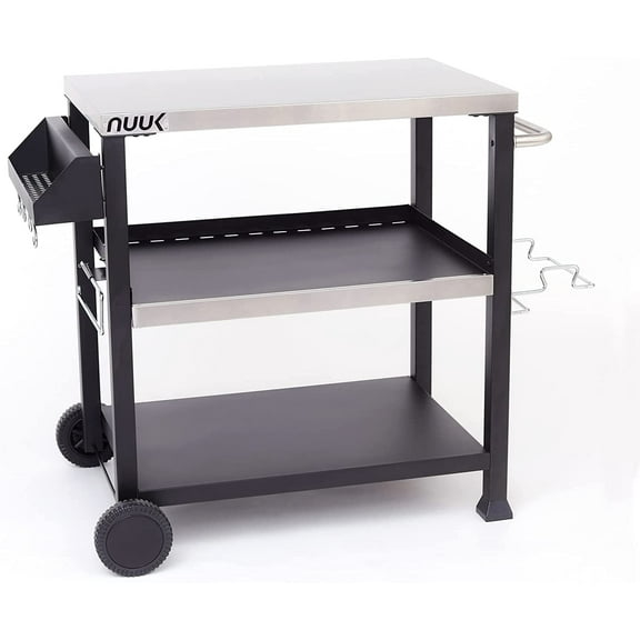 NUUK 32IN Three Shelves Indoor Outdoor Serving Cart Prep Station, Movable BBQ Grill Cart Table, Wheeled