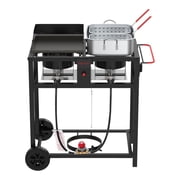 NUUK Deep Fryer and Griddle Combo 18 qt Double Burner Cooking Station with Wheels, Portable Propane Stove