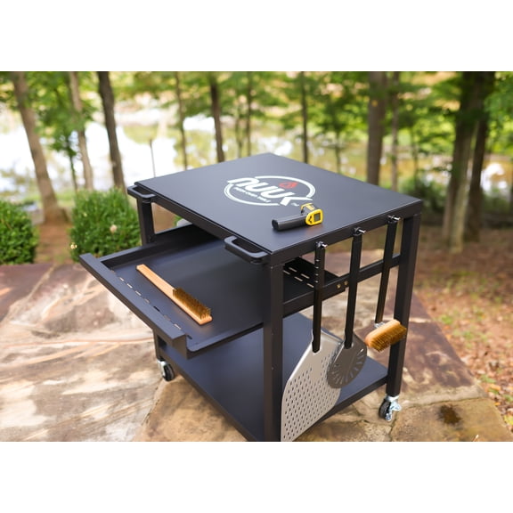 NUUK Heavy Duty Rolling Outdoor Pizza Oven Table, 33.5-Inch Multifunctional Food Prep Worktable with Wheels, Black