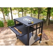 NUUK Heavy Duty Rolling Outdoor Pizza Oven Table, 33.5-Inch Multifunctional Food Prep Worktable with Wheels, Black