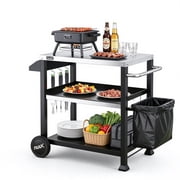 NUUK Outdoor Grill Cart with Wheels, 20" x 32" Movable Food Prep Table Stand, Heavy-Duty Prep Station with Hook, 3-Shelf Pizza Cart for Patio