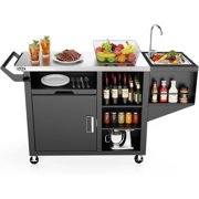 NUUK Outdoor Grill Cart with Sink, Patio Kitchen Island Grill Table with Storage, 20"x42" Movable Pizza Oven Table Stand