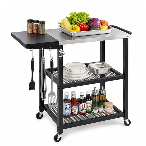 NUUK Rolling Outdoor Grill Cart with Wheels,Dining Table with Hook, Stainless Steel Food Prep Table Stand for Patio BBQ and Deck Parties