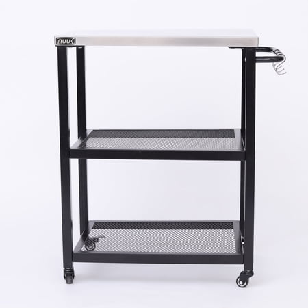 NUUK Stainless Steel Outdoor Kitchen Serving Grill Cart with Storage, BBQ Prep Station Table, Wheeled