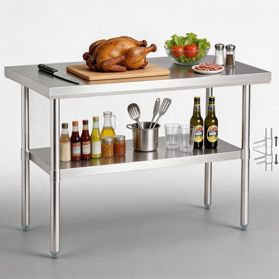 NUUK Commercial Kitchen Food Prep Table, 24'' x 36'' Stainless Steel Work Table with Adjustable Under shelf, Utility Metal Counter top Work for Restaurant Home