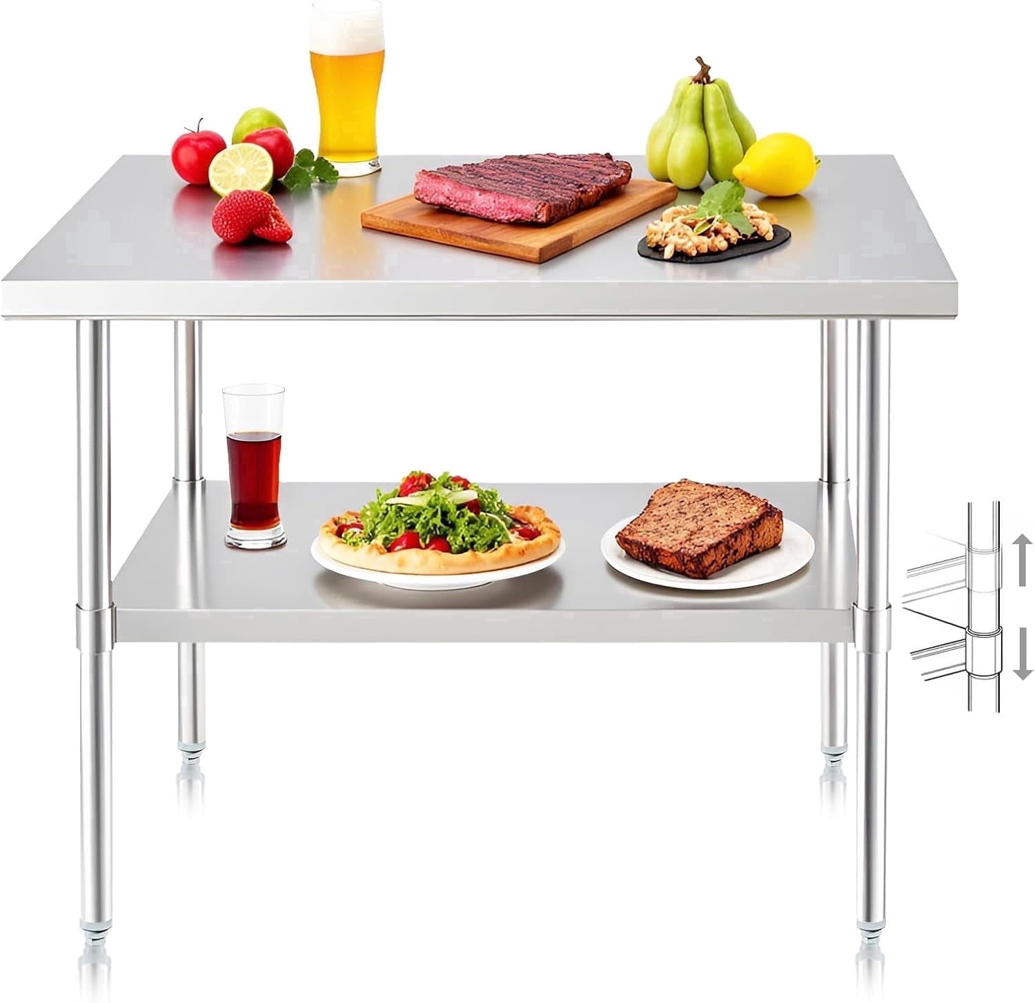 NUUK Stainless Steel Work Table, 24 X 36 Inch Commercial Kitchen Food Prep Table, with Adjustable Undershelf, Utility Metal Countertop Work for Restaurant Home and Hotel