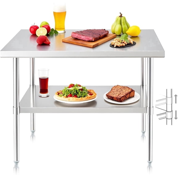 NUUK Stainless Steel Work Table, 24 X 36 Inch Commercial Kitchen Food Prep Table, with Adjustable Undershelf, Utility Metal Countertop Work for Restaurant Home and Hotel