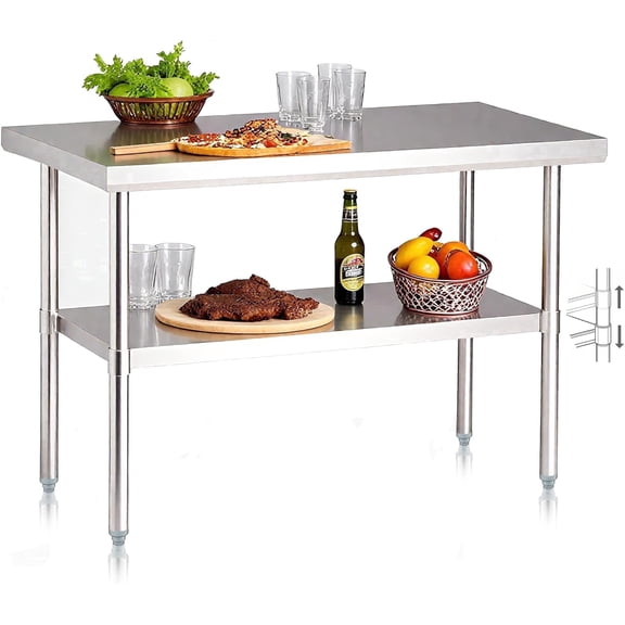 NUUK 24 X 48 Inch Work Table, Stainless Steel Commercial Kitchen Food Prep Table with Adjustable Undershelf, Countertop Workfor Restaurant Home and Hotel
