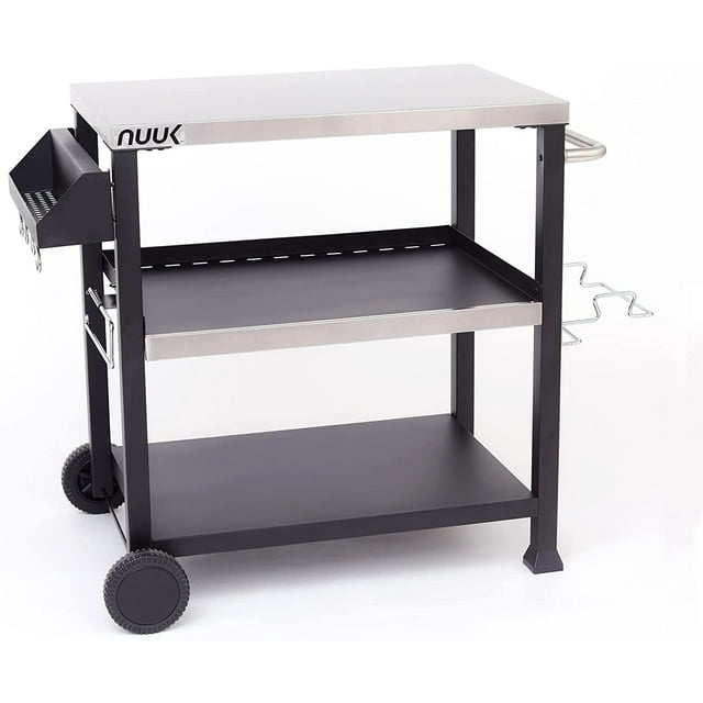 NUUK 32IN Three Shelves Indoor Outdoor Serving Cart Prep Station, Movable BBQ Grill Cart Table, Wheeled
