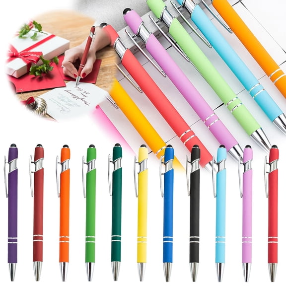 NUUUGTGB 2 in 1 Stylus Pen & Ballpoint Pen, 1.0mm Smooth Writing Colorful Pens, Personalized Metal Click Pens for Journaling, Note Taking & Touch Screen Devices (Assorted Colors)