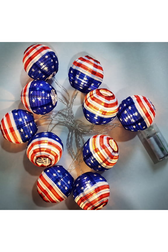 Independence Day Decorations 2.1M 10 Lights Patriotic Lantern String Lights, Battery Operated Wooden Table Decor for 4th of July Memorial Day Veterans Day Home Party Decor