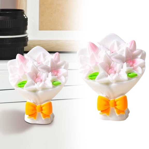 NUUUGTGB Mini Artificial Flower Bouquet Resin Crafts Ornaments, Cute Multi-Style Floral Figurines Micro Landscape Desktop Tabletop Home Decor DIY Craft Accessories