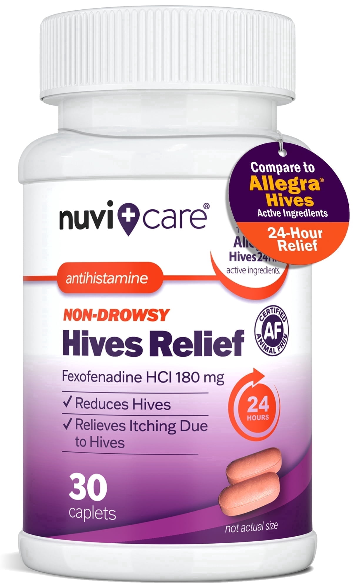 NUVICARE Hives Allergy Medicine for Adults and Children 12+  Fexofenadine 180mg  24 Hour Non Drowsy Antihistamine Formula  Generic for Alegra Hives  Nondrowsy Allergy Relief Tablets (30 Count)
