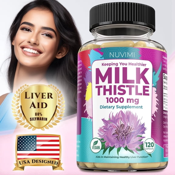 NUVIMI Milk Thistle Dietary Supplement 1000 mg 80% Silymarin 40:1 Extract 120 Vegan Capsules