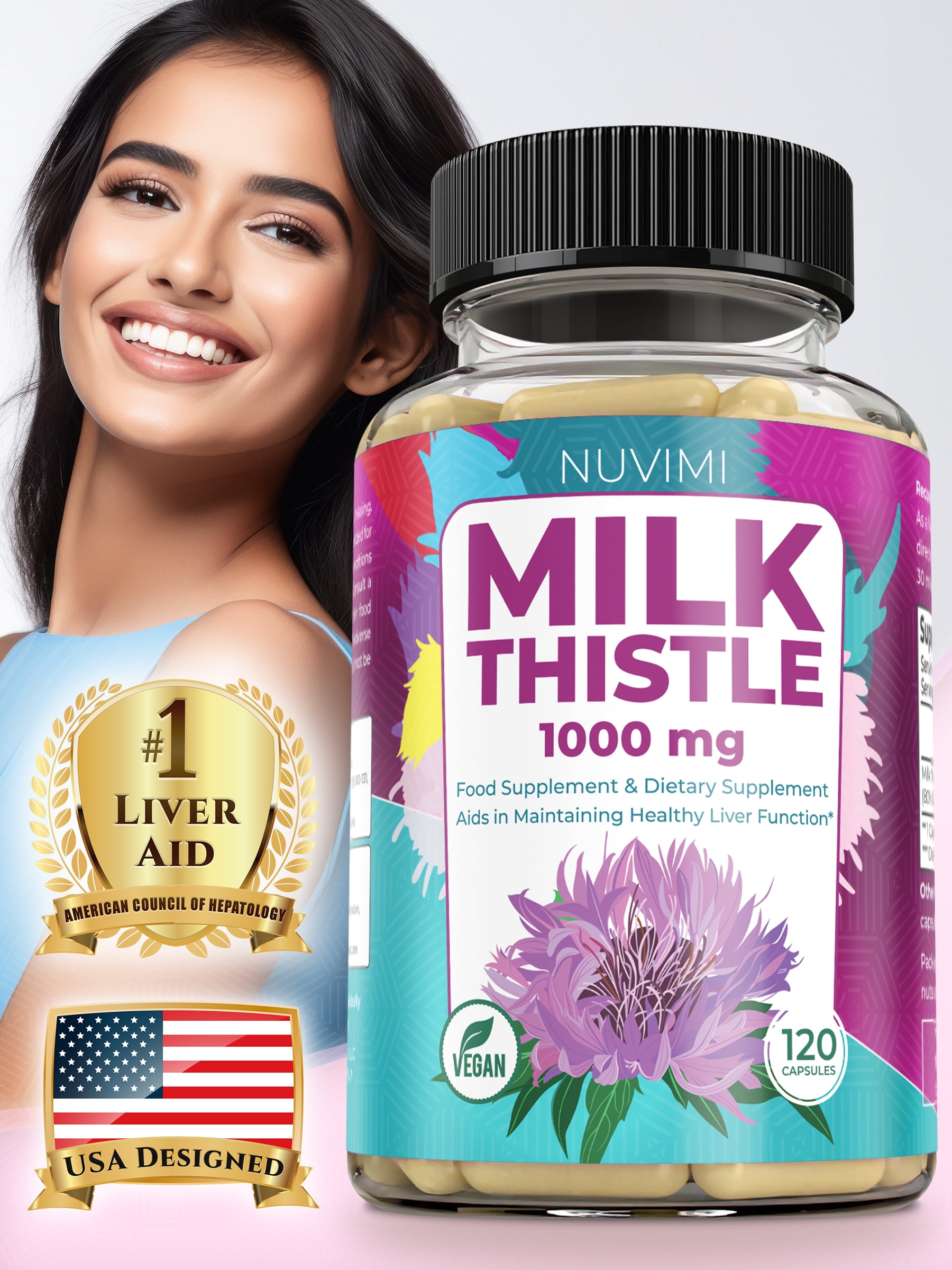 NUVIMI 1000mg Milk Thistle Herb Pills, 80 Silymarin 401 Extract 120