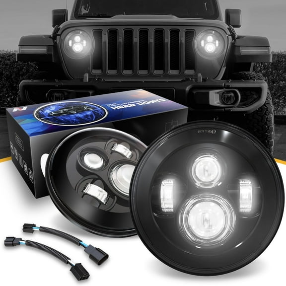 NUVISION LIGHTING NVL-HL-001 Nuvision For 1997 to 2018 Jeep Wrangler/Wrangler JK TJ LJ CJ 2Pcs 7 inches LED Projector Black Housing Headlights 11 12 13 14 15