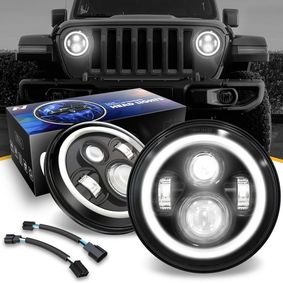 NUVISION LIGHTING NVL-HL-001H Nuvision For 1997 to 2018 Jeep Wrangler/Wrangler JK TJ LJ CJ 2Pcs 7 inches LED Halo DRL Projector Black Housing Headlights 13 14