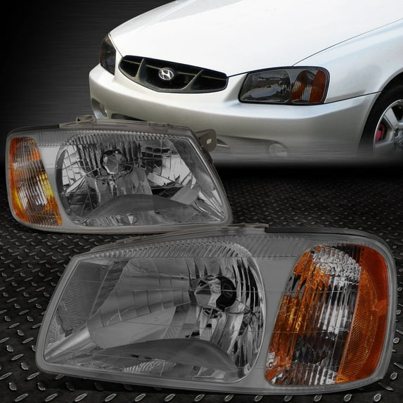 NUVISION for 00-02 Accent Smoked Lens Amber Corner Headlight Assembly Head Lamps Pair