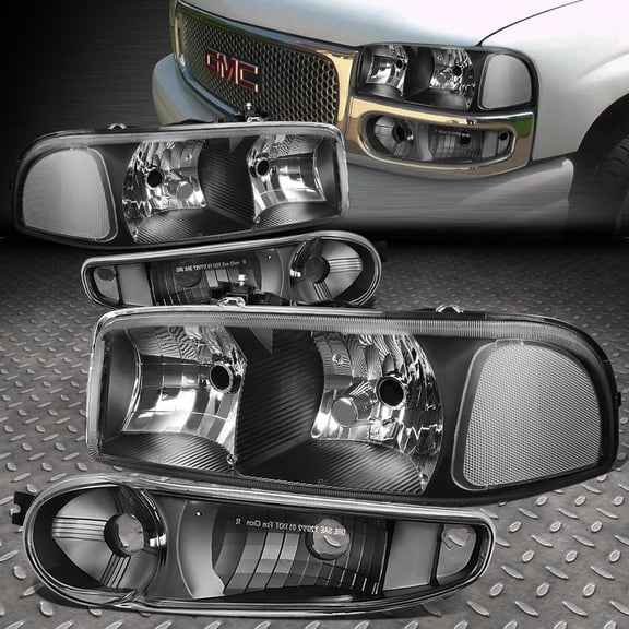 NUVISION for 01-06 Sierra Yukon Denali Headlight Signal Bumper Lamps Black/Clear