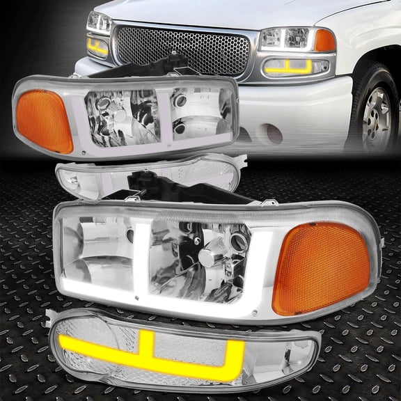 Nuvision for 01-06 Yukon Denali Switchback F-LED DRL Headlight Bumper Lamp Chrome/Amber