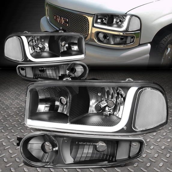 Nuvision for 01-07 GMC Sierra Yukon Denali LED DRL Black Clear Headlights Bumper Lamps