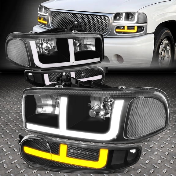 Nuvision for 01-07 Sierra 1500 Denali Switchback F-LED DRL Headlight Bumper Lamps Black