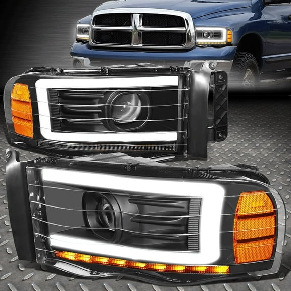 Nuvision for 02-05 Dodge Ram Amber Sequential Turn Signal LED DRL Projector Headlights