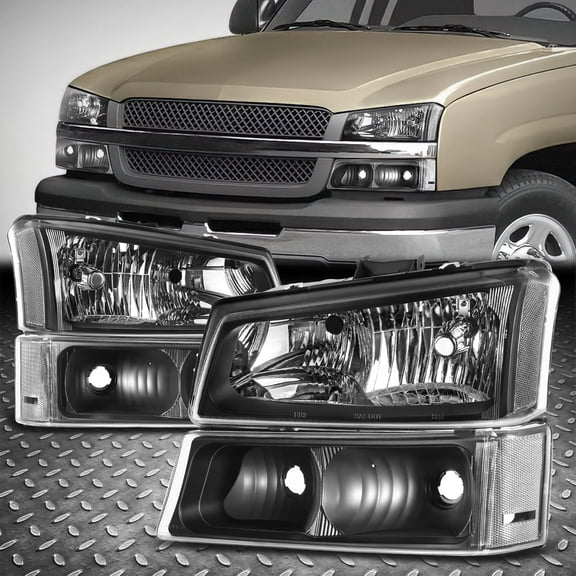 NUVISION for 03-06 Chevy Silverado Avalanche Headlight Bumper Signal Lamps Black/Clear