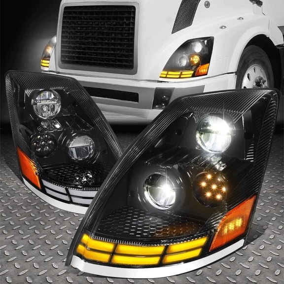 Nuvision for 03-17 Volvo VN VNL VNM VNX Truck Switchback Full LED Headlight Lamps Black