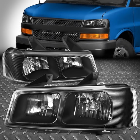 NUVISION for 03-24 Chevy Express GMC Savana 1500 2500 3500 4500 Van Headlight Lamps Black