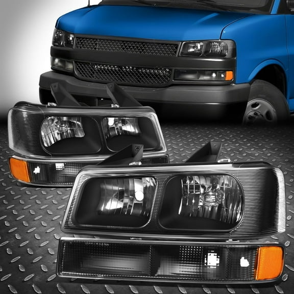 NUVISION for 03-24 Chevy Express GMC Savana Black Headlights Bumper Signal Lamp Assembly