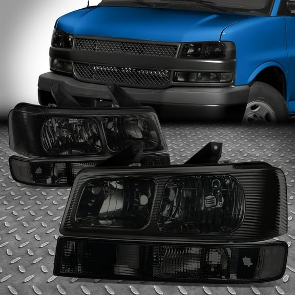 NUVISION for 03-24 Chevy Express GMC Savana Smoked Lens Headlights Bumper Lamp Assembly