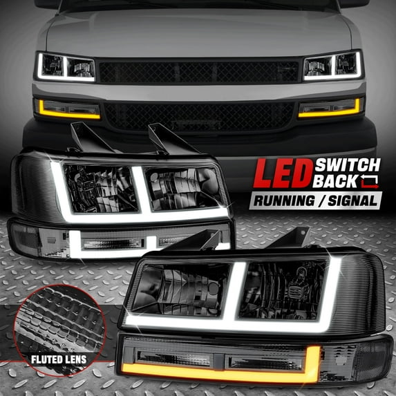 Nuvision for 03-24 Express Savana 1500-3500 Switchback F-LED DRL Headlight Lamps Smoked