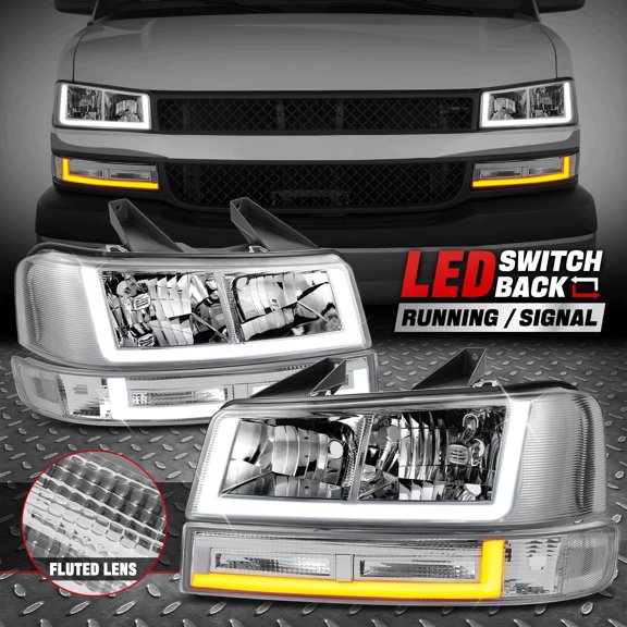 Nuvision for 03-24 Express Savana 1500-3500 Switchback U-LED DRL Headlight Lamps Chrome