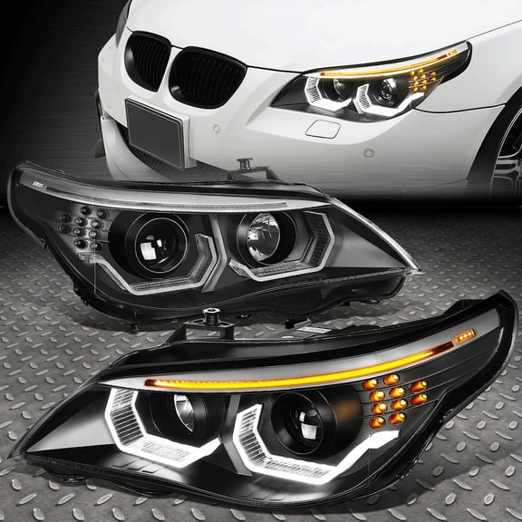 Nuvision for 04-07 BMW E60 5-Series LED Signal 3D Halo DRL Projector Headlights Black