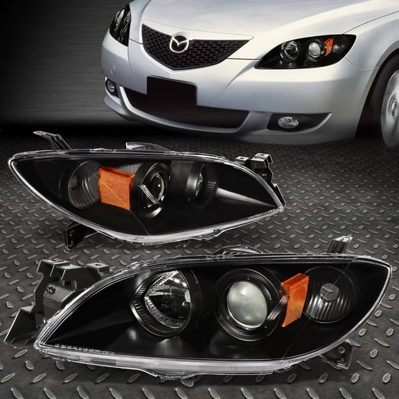 NUVISION for 04-09 Mazda 3 Sedan Black Housing Amber Corner Projector Headlight Headlamp