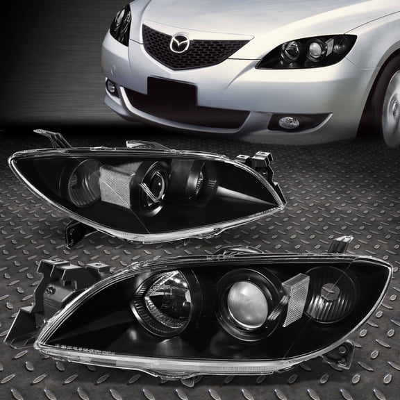 NUVISION for 04-09 Mazda 3 Sedan Black Housing Clear Corner Projector Headlight Headlamp