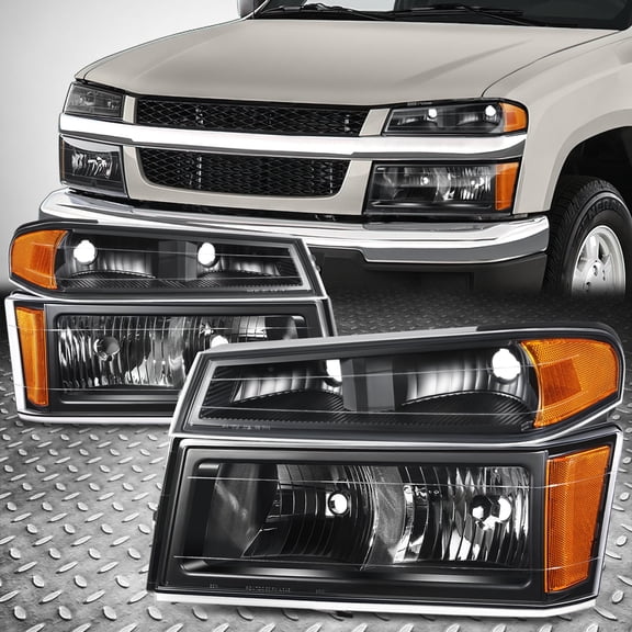 NUVISION for 04-12 Chevy Colorado GMC Canyon Black Housing Amber Corner Headlight Lamps