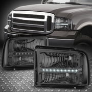 Nuvision for 05-07 Ford F250 F350 Super Duty Excursion LED DRL Headlights Headlamps Smoke