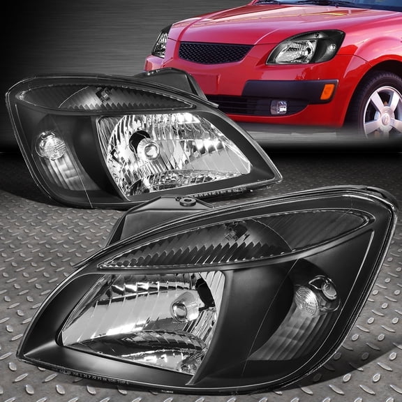 NUVISION for 06-08 Rio Rio5 Black Housing Clear Corner OE Style Headlights